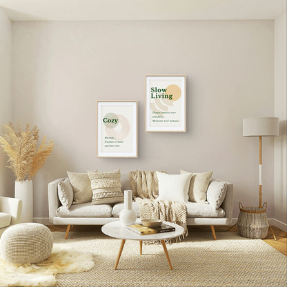 Modern living room with a sofa, coffee table, and wall art