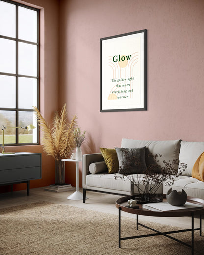 Living room with a framed print on the wall, a sofa, and decorative elements.