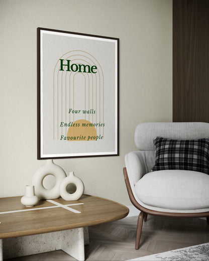 Home | Cozy Scandinavian Wall Art | Minimalist Neutral Print for Modern Living