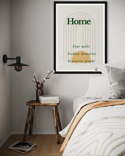 Home | Cozy Scandinavian Wall Art | Minimalist Neutral Print for Modern Living