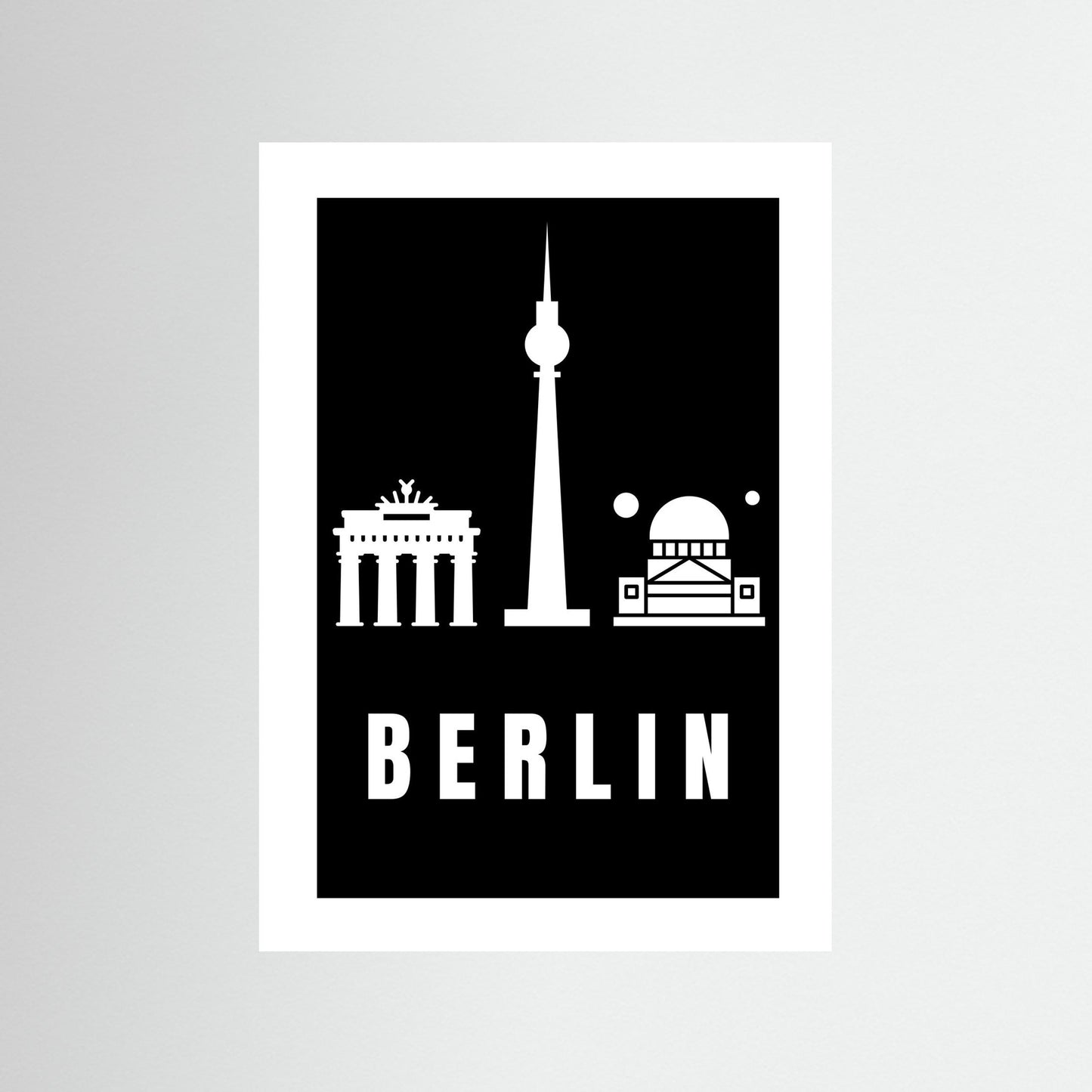 Berlin Cityscape Art Print – Black Edition featuring Brandenburg Gate, Berlin TV Tower, and Reichstag Dome